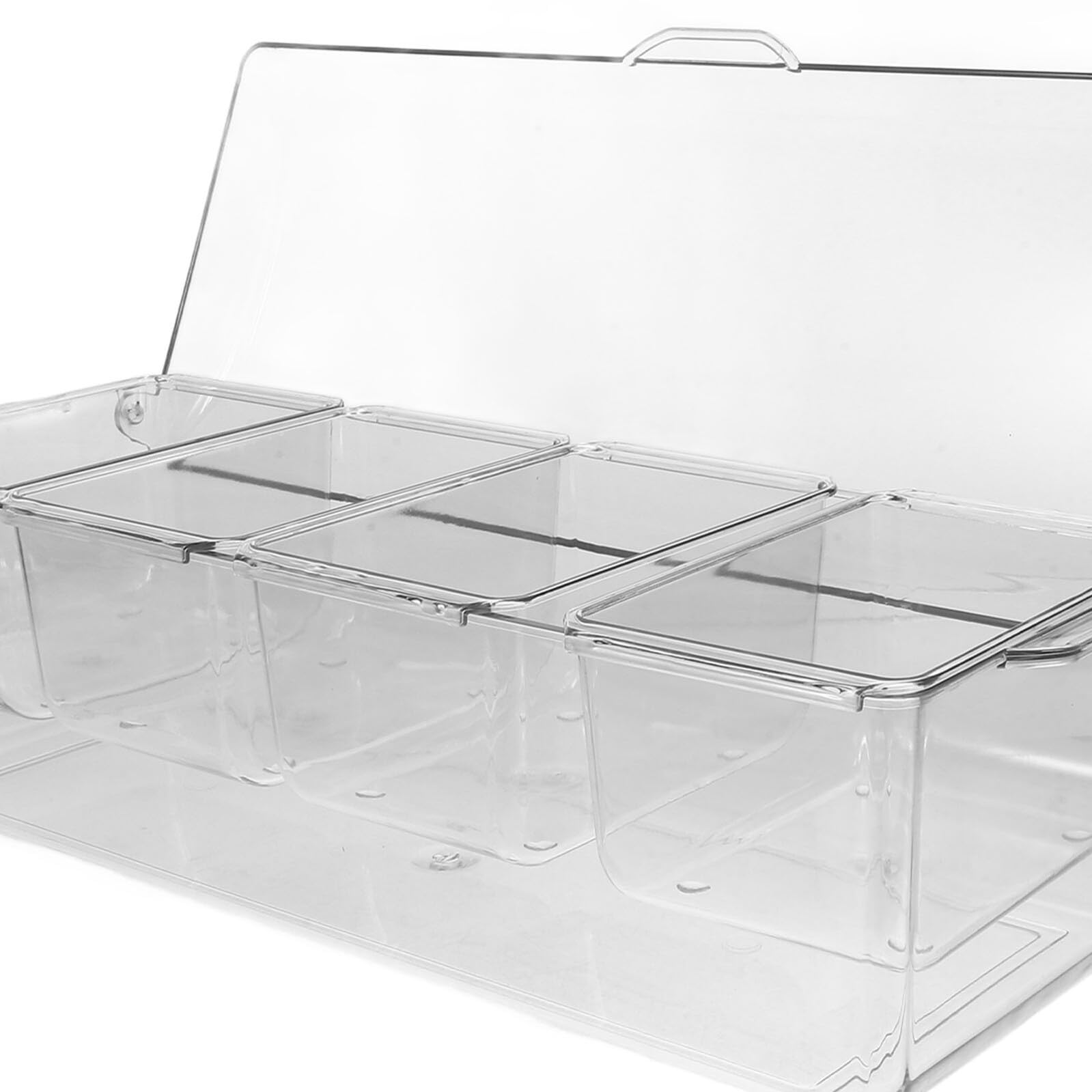 Hemobllo Contenitore per Condimenti Refrigerati con 4 Scomparti Trasparente Vassoio per Insalata con Coperchio e Accessori Contenitore di Plastica per Alimenti da Picnic e Riunioni