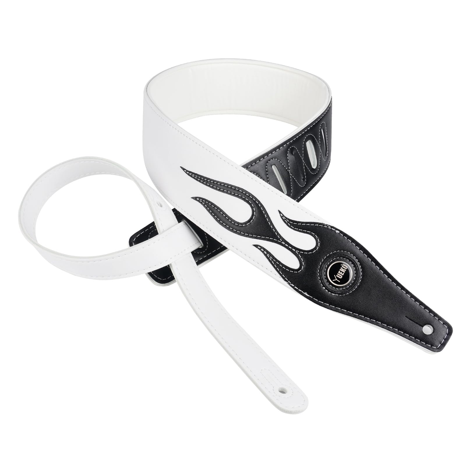 Yueko Unisex White And Black Flames Cool Lightning Pattern Flame Guitar Strap For Electric Guitar Bass, Verstellbare Länge