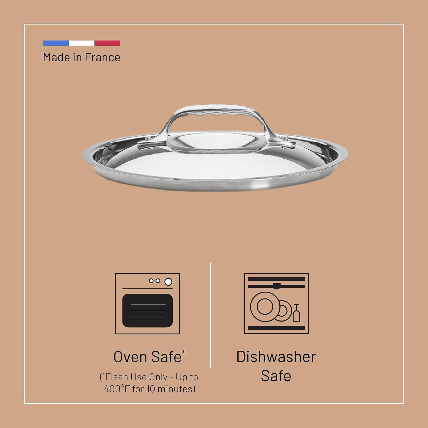 de Buyer Stainless Steel Lid, Polished - 8” - Compatible with 8" PRIMA MATERA Copper or AFFINITY Stainless Steel Pan - Dishwasher & Oven Safe - Made in France