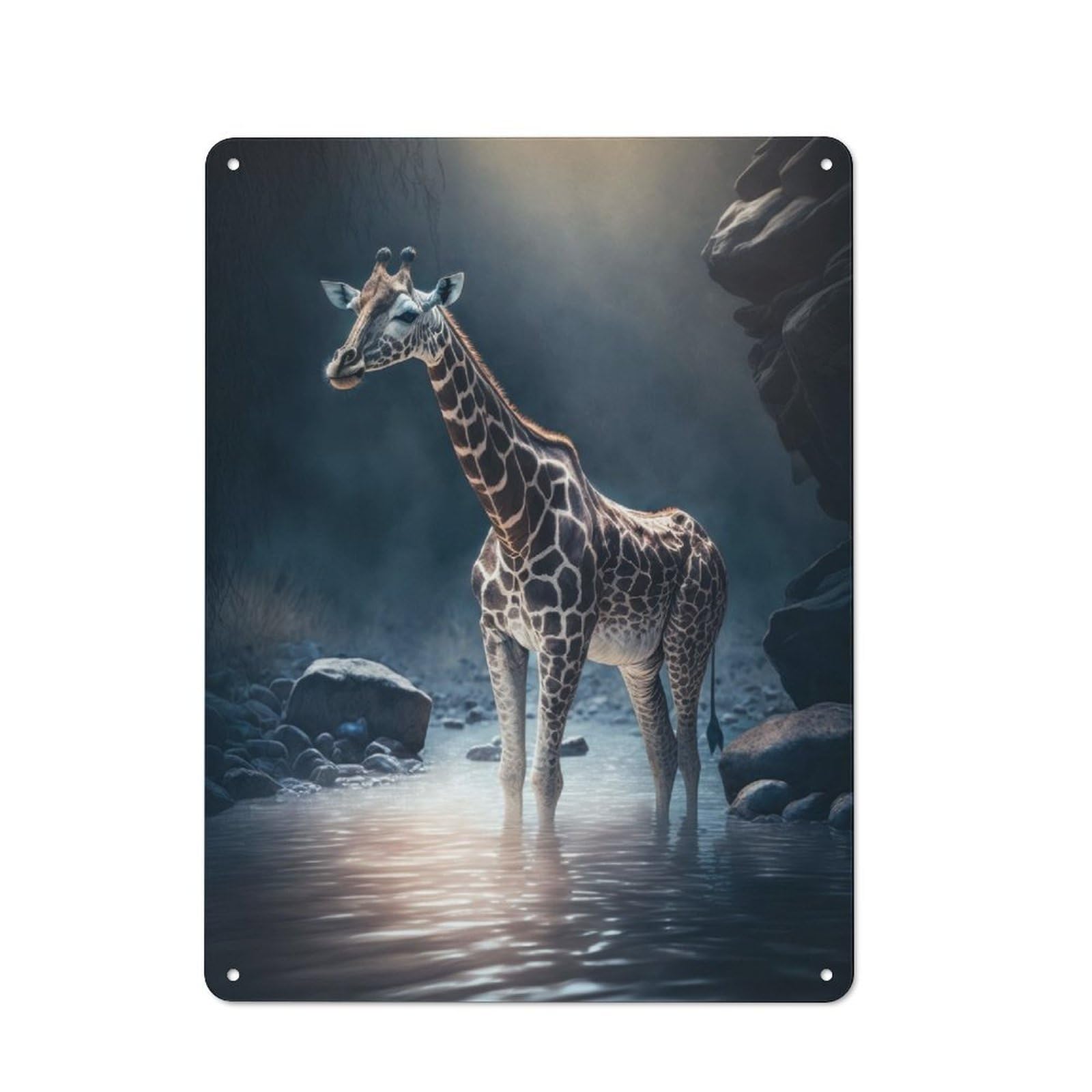 Nostalgic River Giraffe Decorative Tin Sign 40x30cm, Vintage Wall Decor for Lounge, Study, Pub Or Wall Gallery
