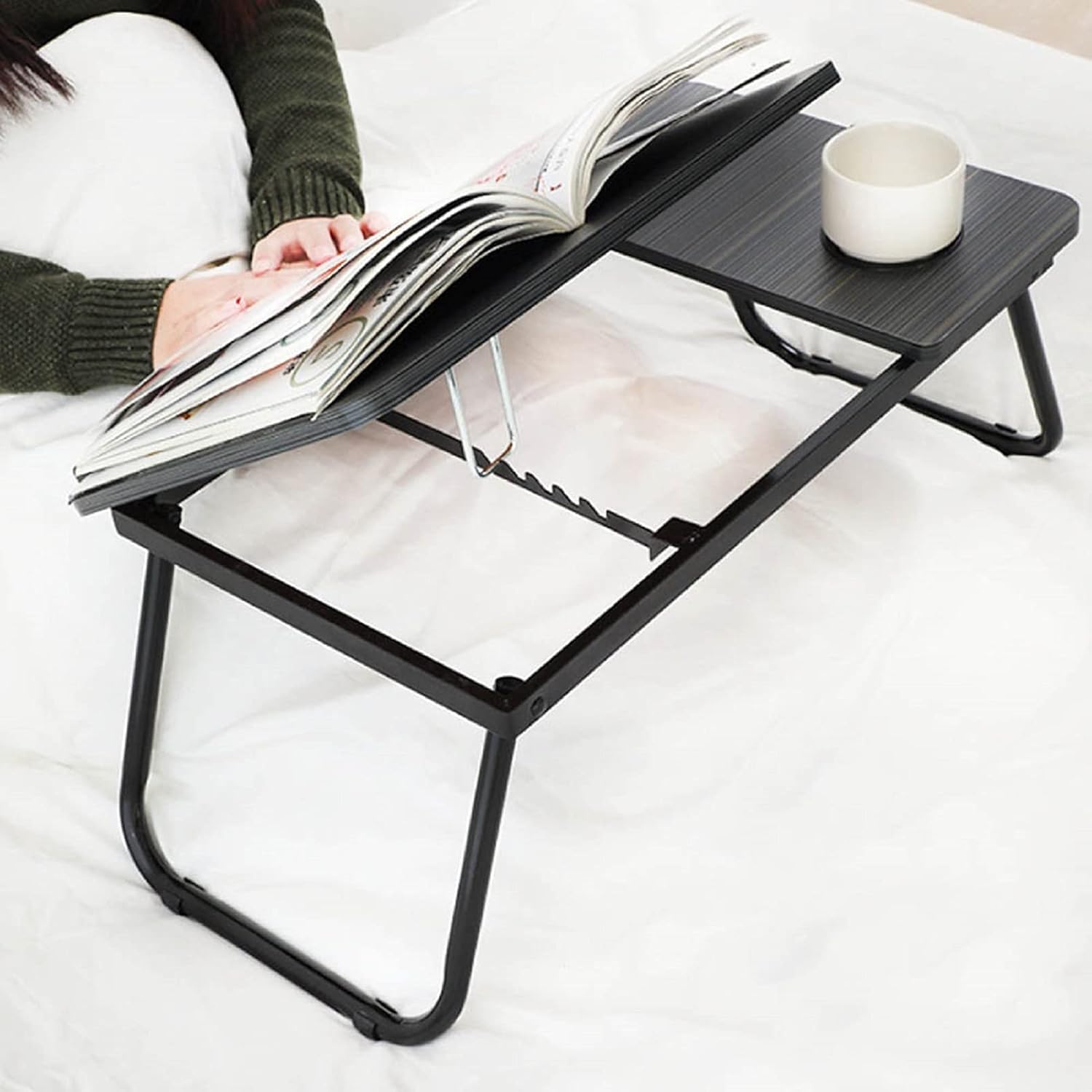 Table de Lit Pliable pour Ordinateur Portable 55x32cm Plateau Multifonction avec Porte-Gobelet Bureau Portable pour Lecture Petit-Déjeuner (Noir)