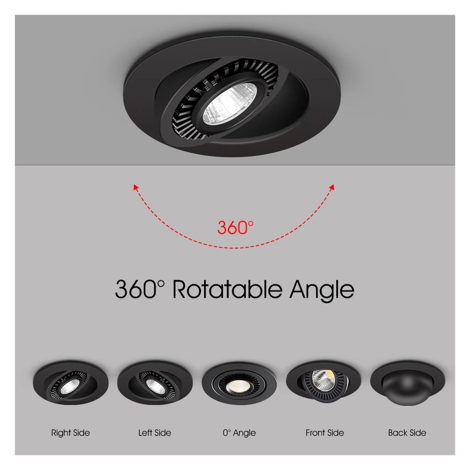 Revive Furniture Focos LED empotrables de techo COB regulables con ángulo ajustable de 360 ​​grados, 5/7/10/12/15/18 W, for el hogar y el dormitorio.(Cold White,B BLACK_10W DIMMA BLE)