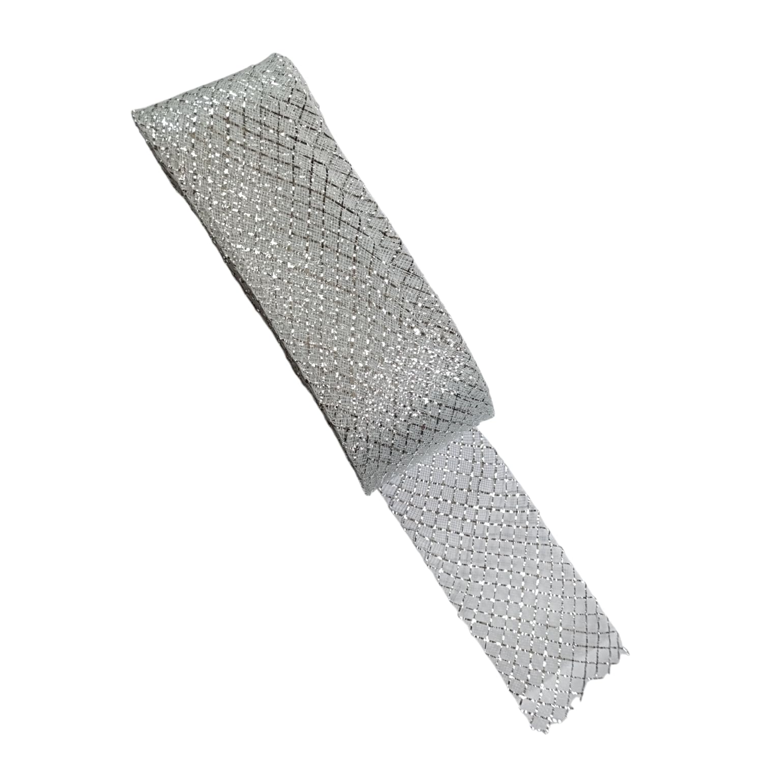 3A Featuretail Golden Mesh Net Polyester Ribbon for Flower Making, Christmas Decoration, Gift Packing, Party Decoration, Festive Decoration & Scrapbooking (Silver 3Inch Size, 5 Meter)