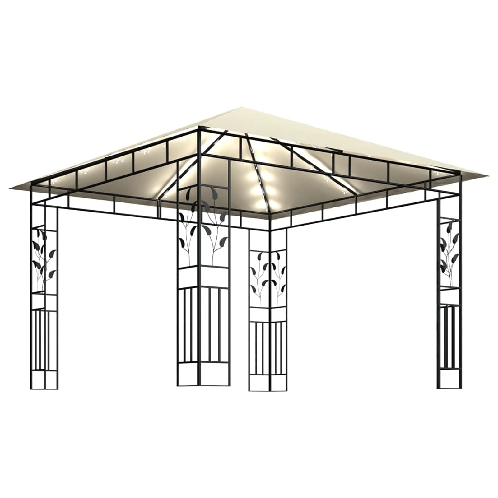 Gazebo con Zanzariera e Luci LED 3x3x2,73 m Crema,Gazebo,Impermeabile,Anti UV,Gazebo da Giardino,Gazebo Esterno-3070314
