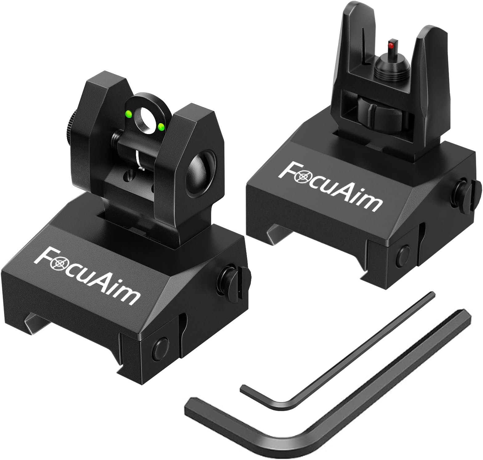 R2 Iron Sights, Fiber Optic Flip Up Iron Sights for Picatinny Rail, Flip Up Front and Rear Backup Sights with Red and Green Dot, Tool-Free Adjustable Front Sight with Rapid Transition