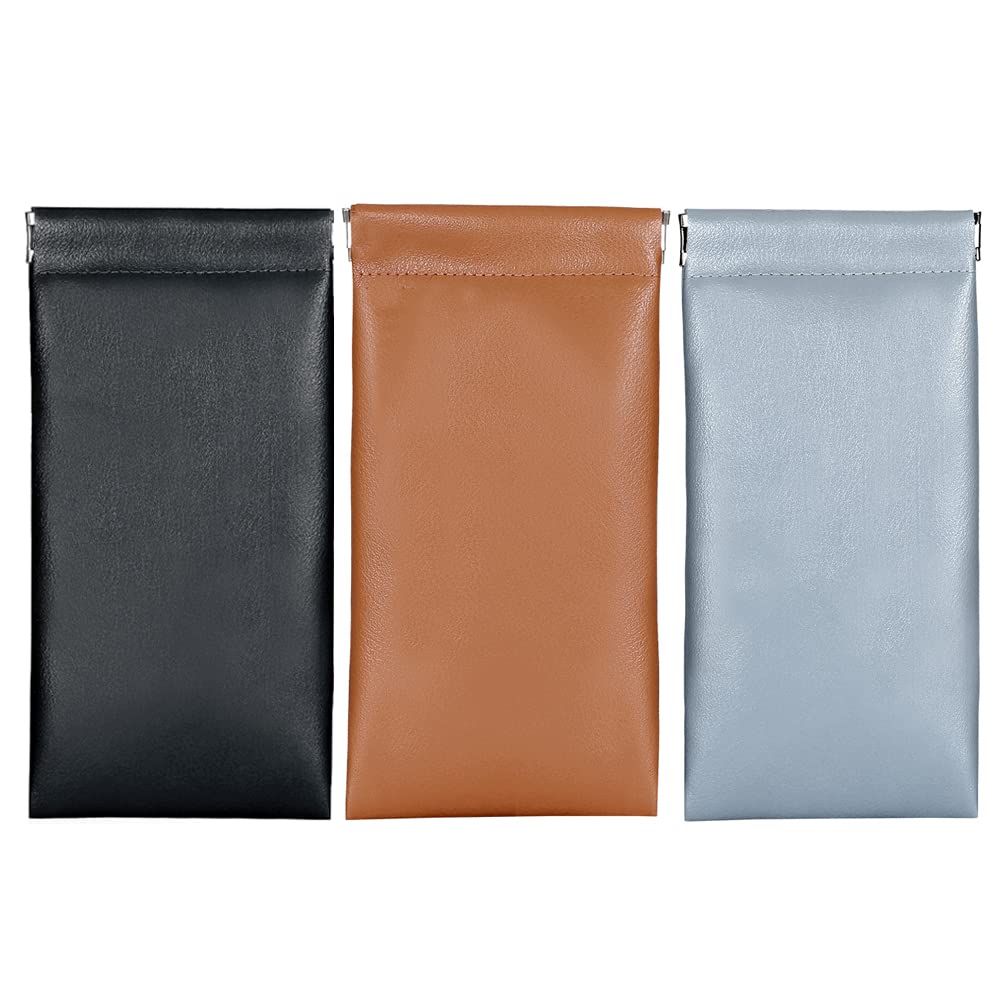 LaofineyEyeglasses Pouch Squeeze Top Sunglasses Case Soft PU Leather with Cleaning Cloth 3 Pack
