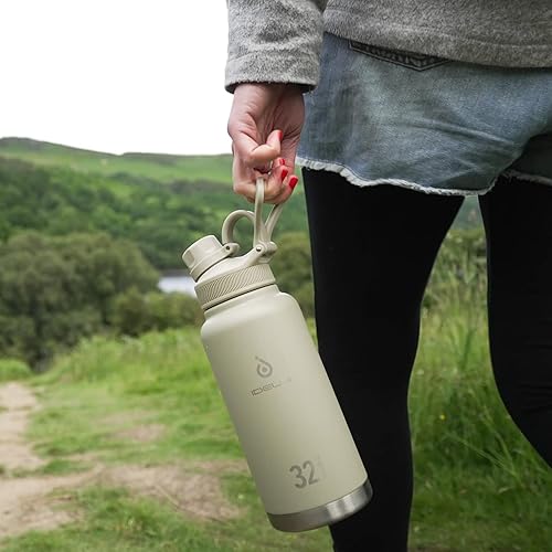 Miniatura 9 de IDEUS Botella de agua aislada de acero inoxidable con 2 tapas a prueba de fugas, termo para senderismo, ciclismo, 40 onzas, rojo