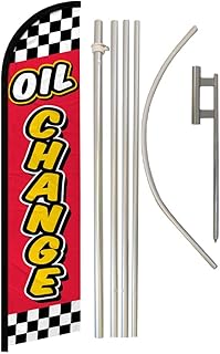 Oil Change (Red & Yellow) Windless Banner Advertising Flag & Pole Kit - Perfect for Mechanics, Auto Shops, Dealerships, Car Repair Shops