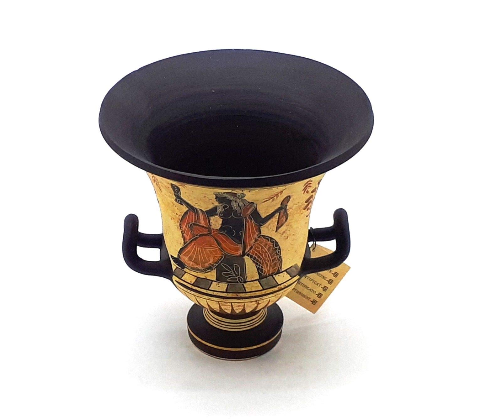 Jarrón griego antiguo Krater Pottery Diosa Afrodita y Dios Dioniso 6.9 pulgadas, negro, rojo