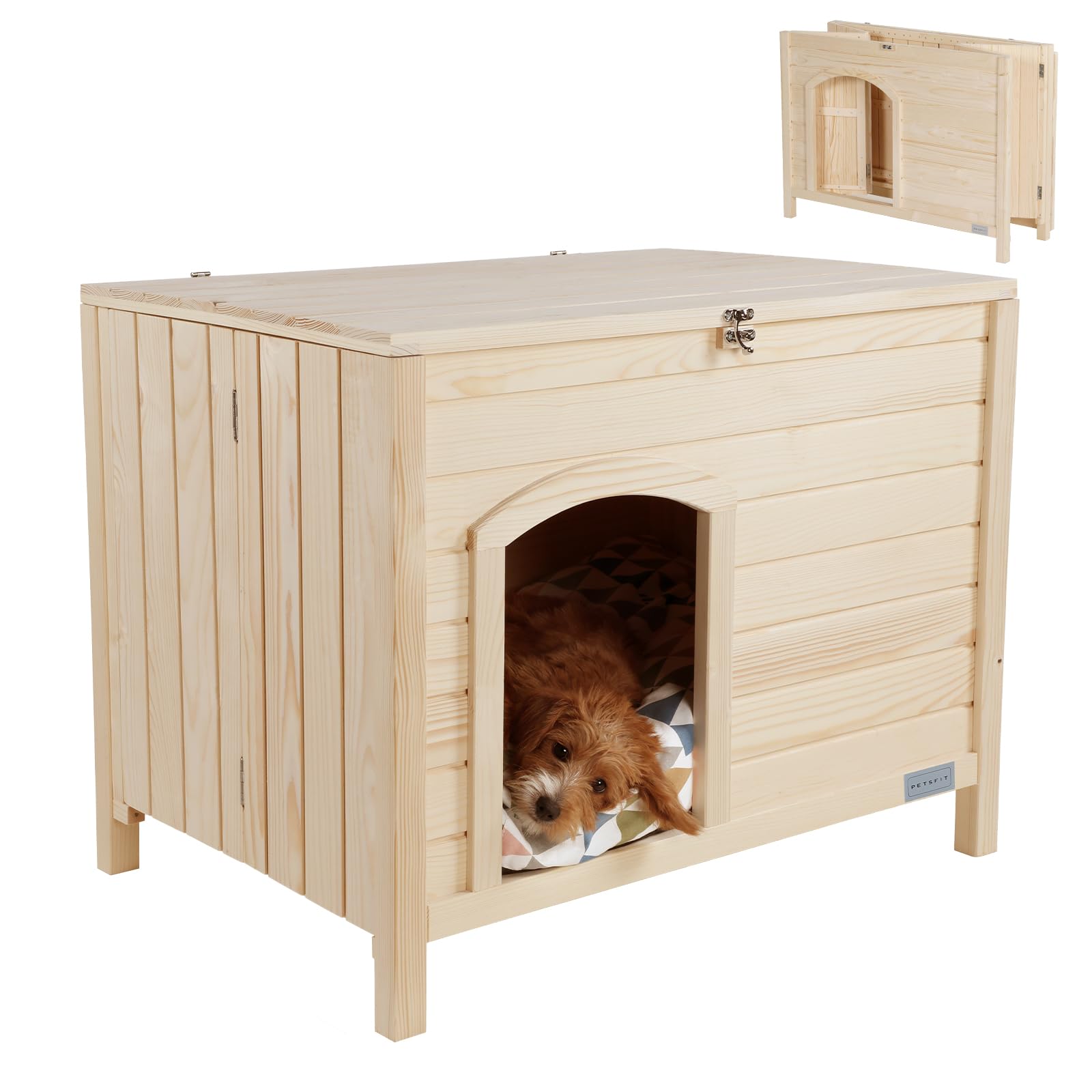 Amazon | Petsfit 犬小屋 折りたたみ式 組立不要 天然杉木製 ペット