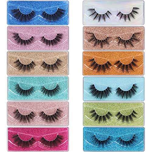 False Eyelashes Crossed Strip Lashes 12 Pairs Portable Curl Faux Mink Lashes Wispy Volume Fake Lashes Bulk 3D Fluffy Natural 15MM Long Multipack Glam Eyekashes by ZENOTTI
