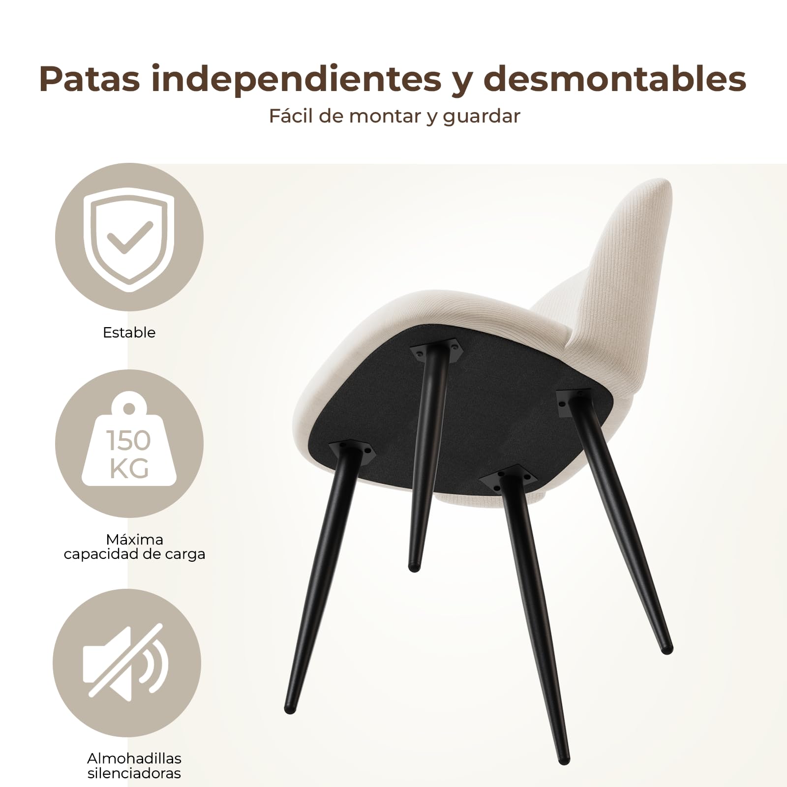 Sillas de Comedor Pack 4,Sillas de Cocina de Pana,Beige