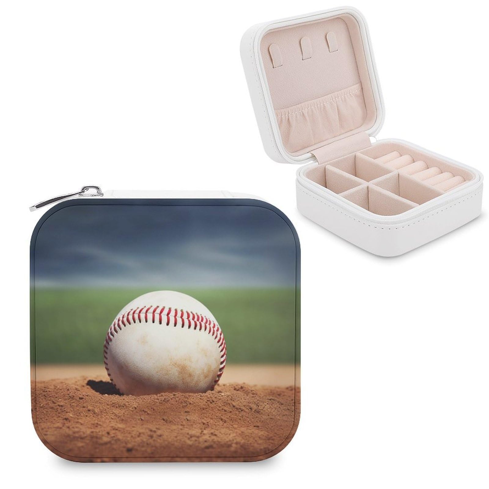 FekiLoot Baseball Jewelry Box Custom Jewelry Travel Case Pu Leather Trinket Organizer Box to Organize Ring Pendant Earring Small Portable Jewelry Storage Holder for Women