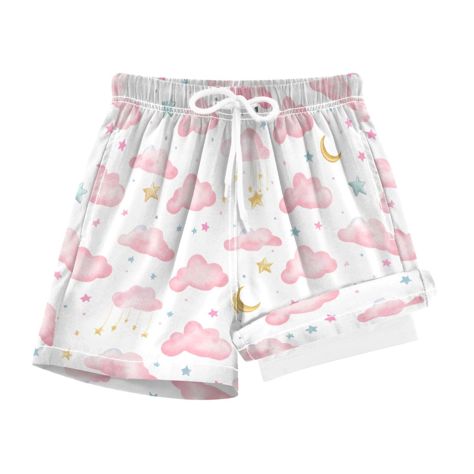 YANENDIE Boy Swim Trunks with Compression Liner Soft Watercolor Clouds Boys Swim Shorts Quick Dry Beach Shorts