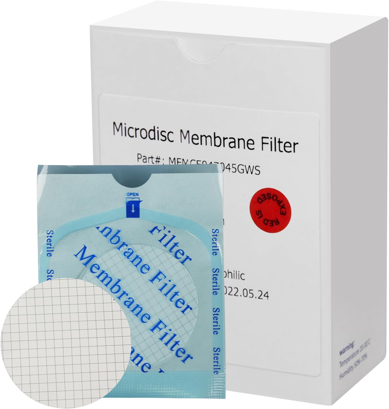 SimPure 100 X MCE Gridded Membrane Filter, Sterile, Hydrophilic, Diameter:47mm, Pore:0.45um