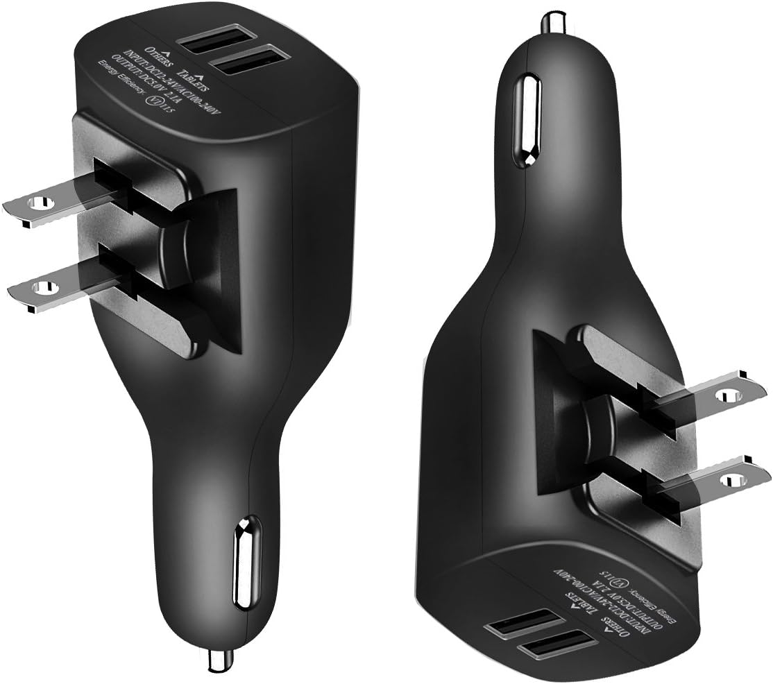 Paquete de 2 cargadores de coche USB, 2 en 1 portátil con cargador de pared con enchufe plegable para iPhone X XR XS 7 8 Plus Note 8 9 Galaxy S8 S9 Plus LG Pixel