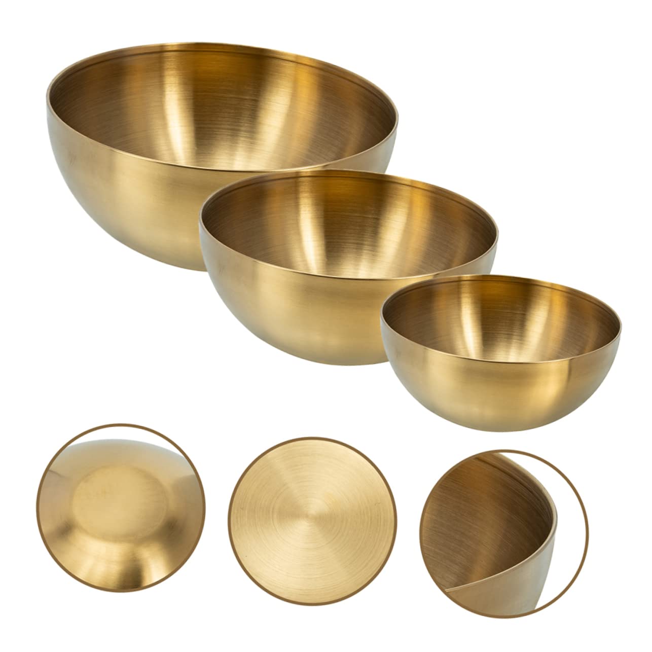 FUNOMOCYA 3pcs Salad Bowl Japanese Bowl with Baking Bowls Mixing Metal Kitchen Gadget Gold Mixing Bowls Pedicure Bowl Soup Bowl Food Household Stainless Steel Cold Noodle Bowl