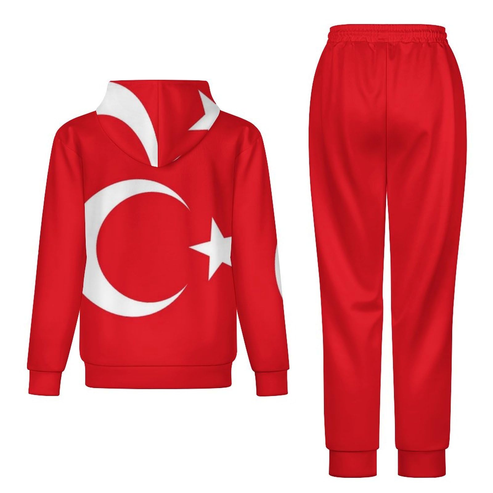 Tenue Deux Pièces Pour Hommes Et Femmes Avec Imprimé Drapeau Turc Sweat À Capuche À Manches Longues Pull-Over Et Pantalon Long Survêtement Unisexe Ensemble Complet De Jogging Et De Détente