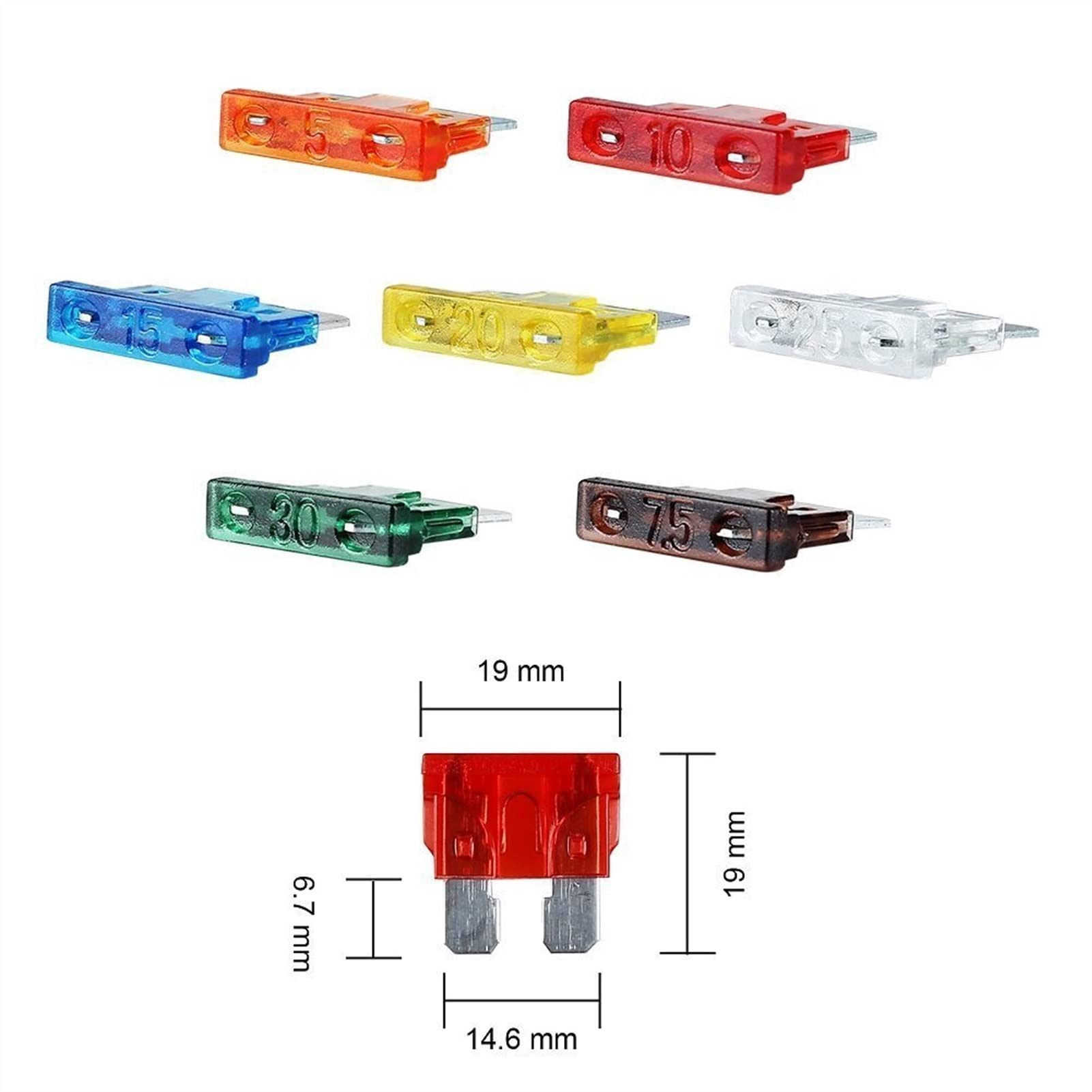 PAKMEZ Fusibile 100Pcs Kit fusibili a Lama Standard Assortiti 2A 3A 5A 7.5A 10A 15A 20A 25A 30A 35A
