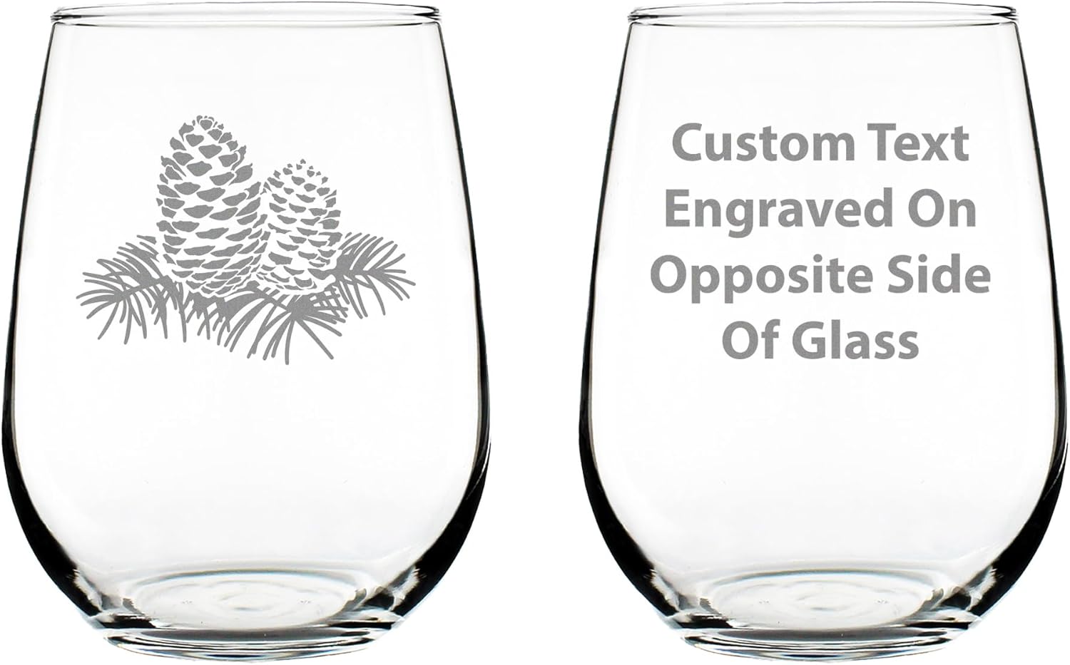 Bevvee Pine Cone Stemless Wine Glass - Rustic Themed Pinecones Decor and Cabin Gifts for Women and Men - Set of 2 - Large 17 Oz Glasses