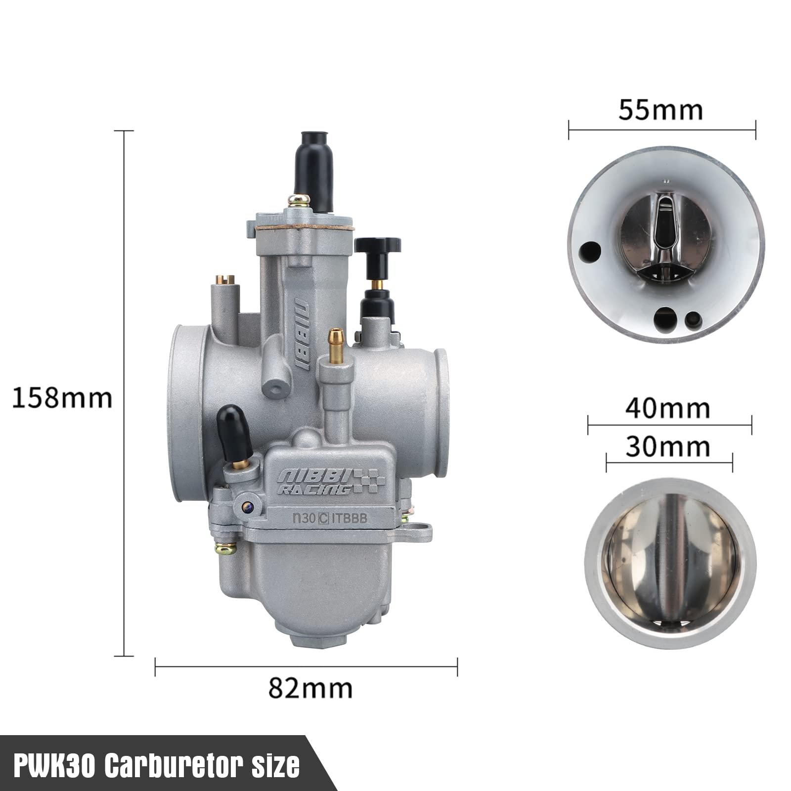 NIBBI Carburatore PWK 30MM, Carburatore per Moto Con Potenza Carb Jet adatto per Pit Dirt Bike da 180 cc-300 cc, Motocross, Enduro, Fuoristrada, ATV Quad scooter