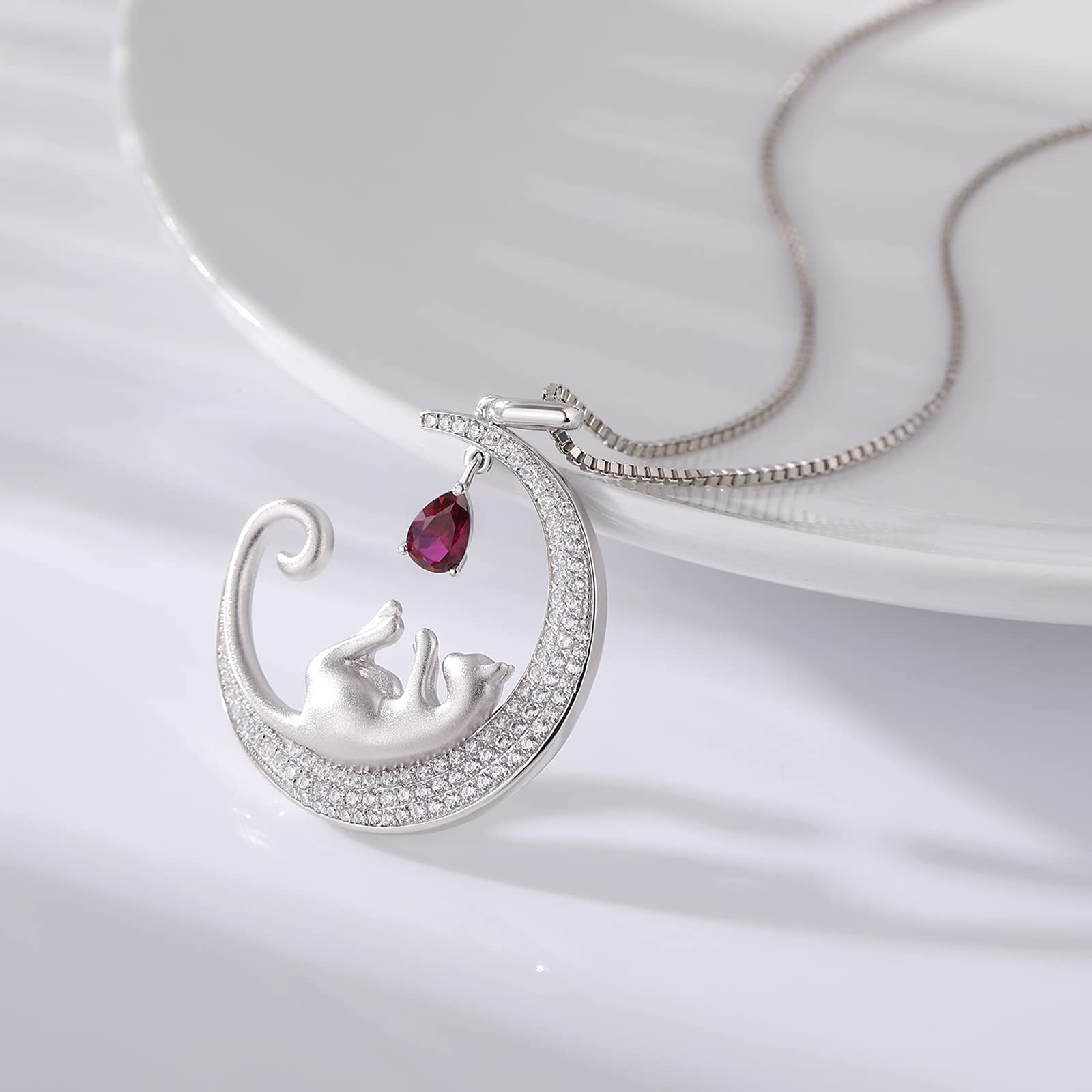 jiamiaoi Collana Gatto in Argento Sterling s925 Placcato Oro Bianco 18K per Donna