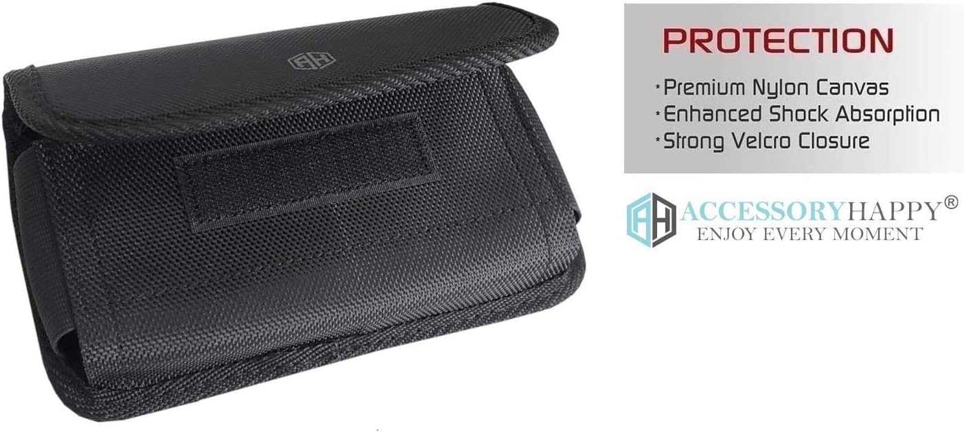 AH Military Grade Nylon Cell Phone Belt Holder for Men Horizontal Pouch Carrying Clip for [iPhone 6 6S 7 8 X XR XS 11 12] iPhone 11 Moto Droid x Holster PRO S8 S9 S7 S20 fits Otterbox or Thick Case - Image 5