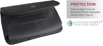 AH Military Grade Nylon Cell Phone Belt Holder for Men Horizontal Pouch Carrying Clip for [iPhone 6 6S 7 8 X XR XS 11 12] iPhone 11 Moto Droid x Holster PRO S8 S9 S7 S20 fits Otterbox or Thick Case