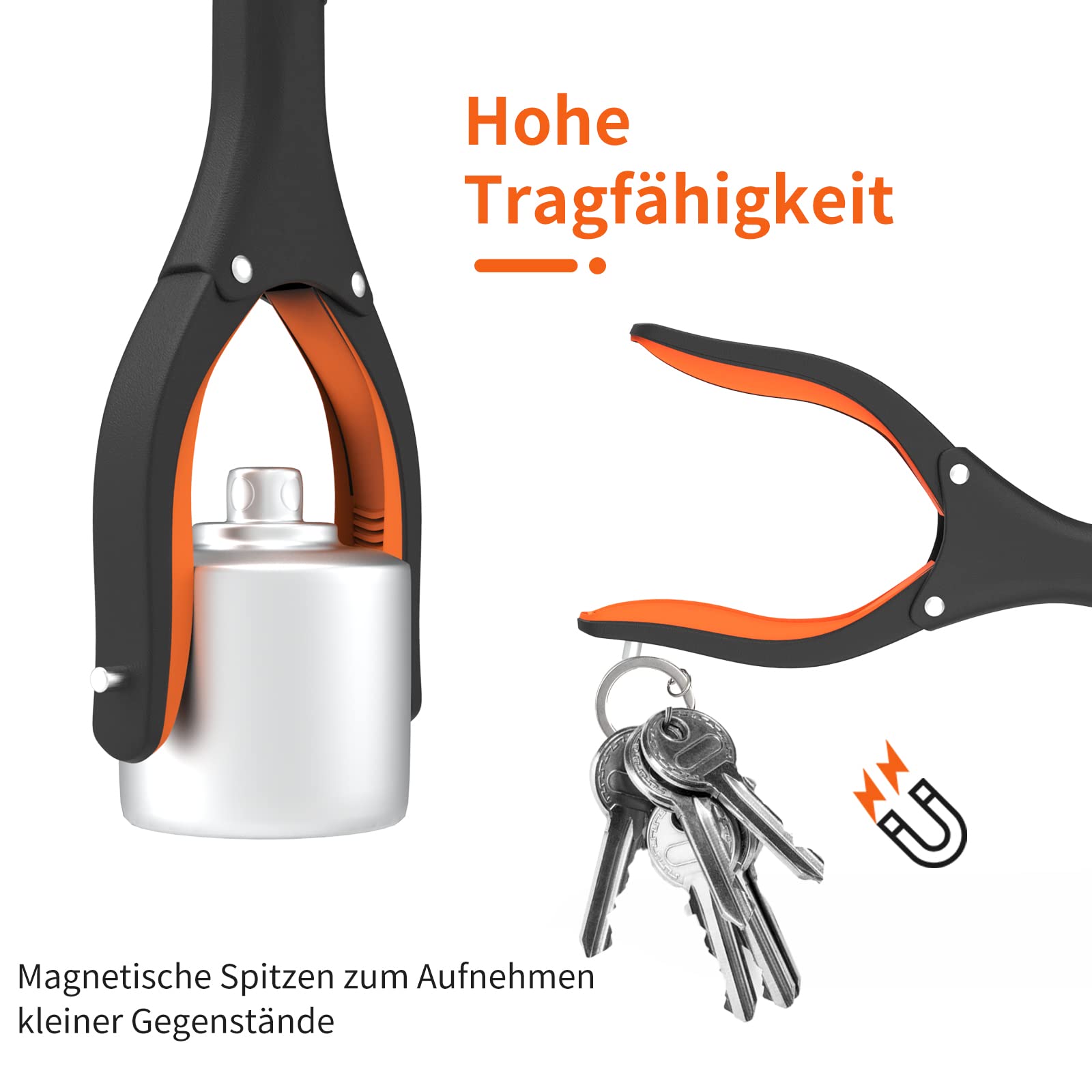 Jellas Lot de 2 Pince de préhension Pliable de 81,3 cm avec Embout magnétique Solide et Chausse-Pied, Outil d'aide pour ramasser Les ordures, ramasser Les déchets, Extension de Bras (Orange)