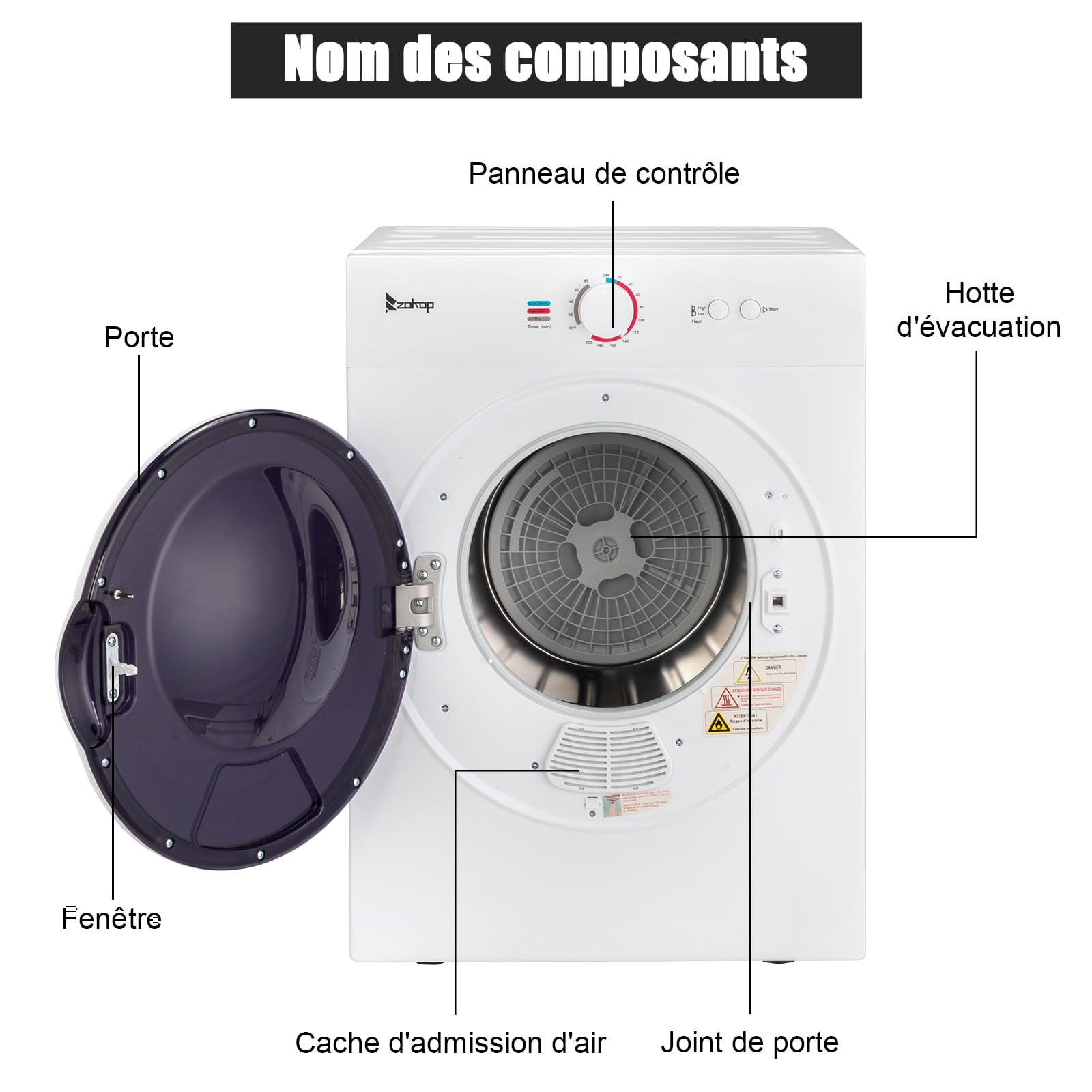 Bonnlo Wäschetrockner 3 KG, Ablufttrockner 220V 900W, Mini Trockner mit Knob, Trckenmaschine aus Edelstahl-Trommel & ABS, Weiß (3 KG)