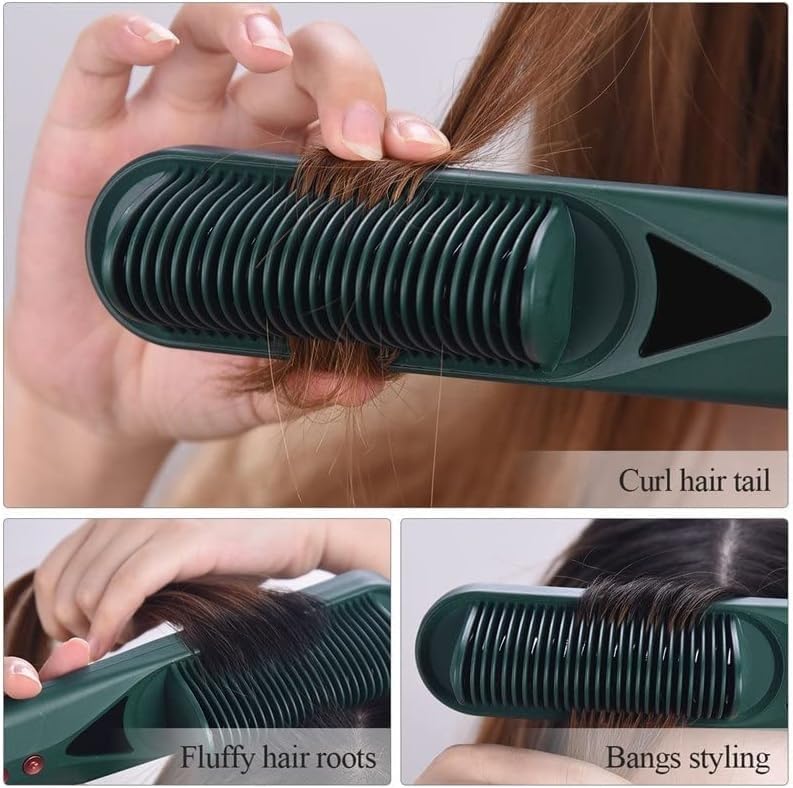 Plancha para el Cabello y Rizador Eléctrico con Cepillo Caliente, Tecnología de Iones Negativos, 7 Niveles de Temperatura, Ideal para Rizar y Alisar (Color: Verde) miniatura 7