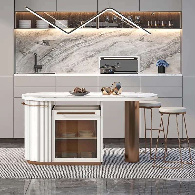 Vandana Interiors 72" White Kitchen Island Modern Faux Marble Large Kitchen Cabinet with Storage