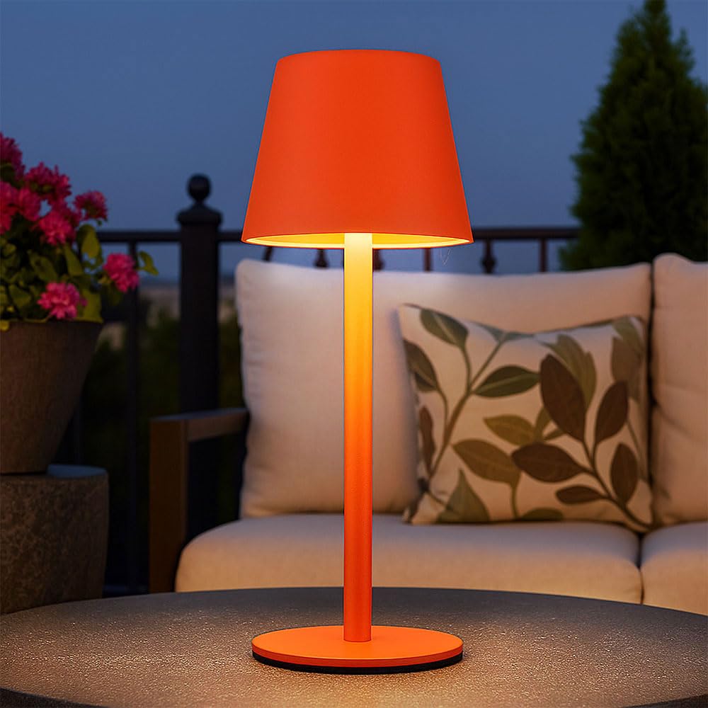 Außenleuchte Tischlampe Akku Tischleuchte Touchdimmer Flaschenaufsatz CCT, orange, USB-C, LED 3W 200Lm warm-kaltweiß, DxH 11,5x36 cm