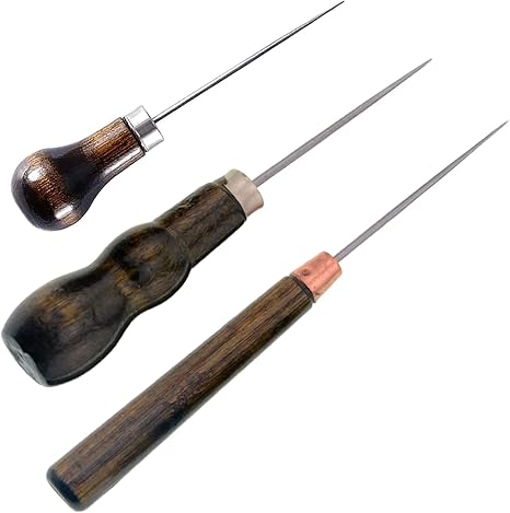 SUpoetry 3 piezas Aguja Artesanal de Cuero, Punzón de Cuero, Punzón Hecho a Mano, Para coser Cuero, Cuero Hecho a Mano, Bricolaje, 3 Formas