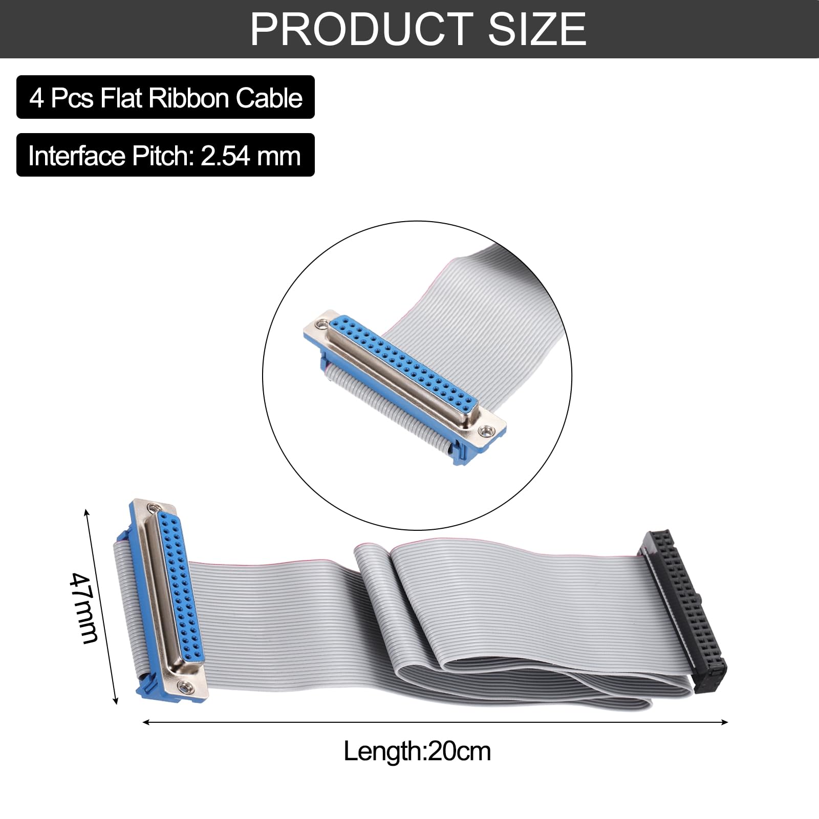QUARKZMAN 4 PCS Cavo A Nastro IDC, Passo 2.54 mm Larghezza 47 mm Lunghezza 20 cm 40 Pin Femmina DB37 A FC-40 Cavo A Nastro Connettore Jumper per PC, Display LED