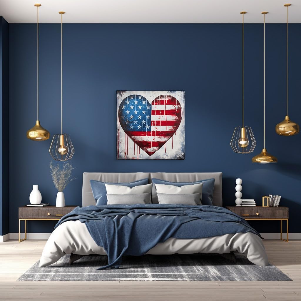 Canvas for Living room. Patriotic Passion: An Artistic Union of Heart and Homeland, 27 x 18 inch Canvas Wall Art - Ready to Hang - 69x46 cm (27x18 inch)