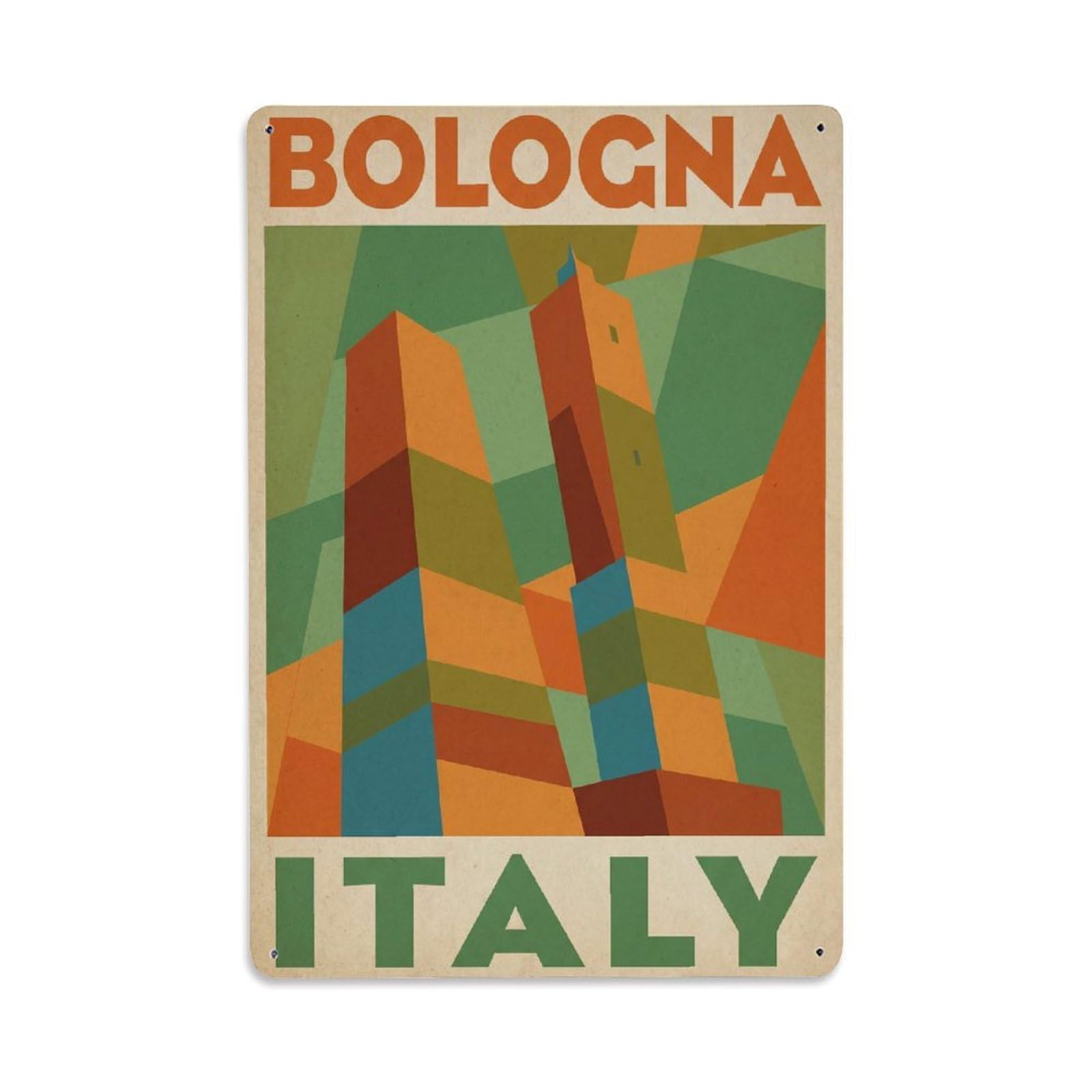 Italy Bologna Vintage Metal Tin Sign Plaque Wall Decor for Cafe, Club Bar, Office, Garden Metal Poster 8x12Inch