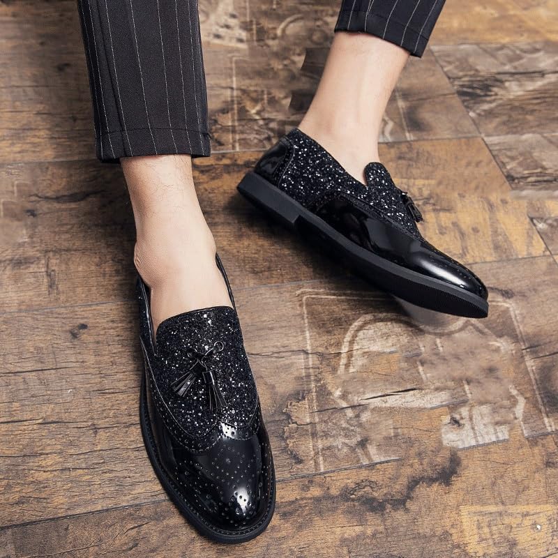 Men's Dress Oxford Block Heel Tassel Shoe Slip On Waterproof Leather Party Plain Toe2