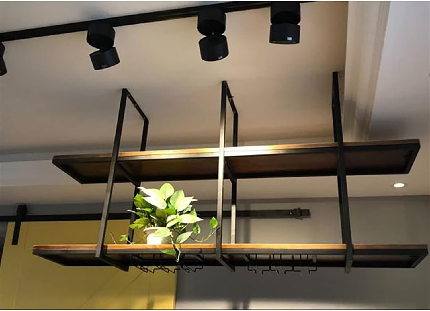 Wine Rack Ceiling Shelf Hanging Glass Holder Wall Mounted Racks Retro Simple Wrought Iron Solid Wood Storage Rack, Shelf, Flower Pot Home Dec (B 100 * 30 * 80cm)