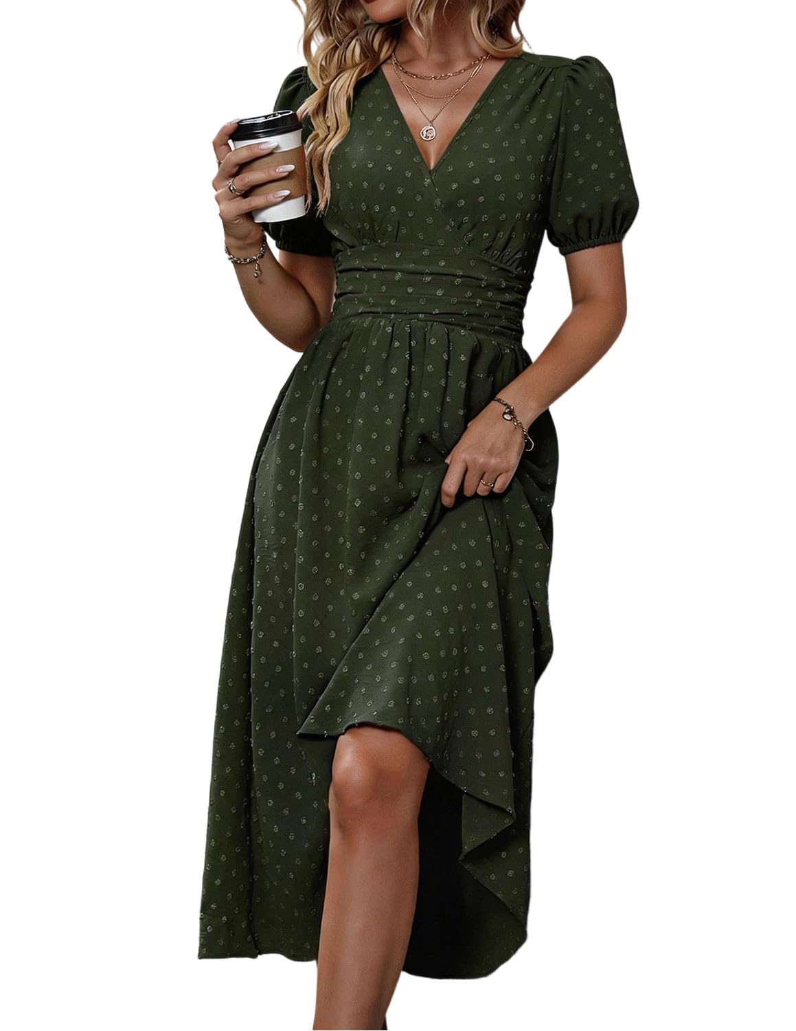 Damen Kleider Sommer Elegant Kurzarm V-Ausschnitt Sommerkleider A-Linie Blumenmuster Wickelkleid Partykleid Abendkleider
