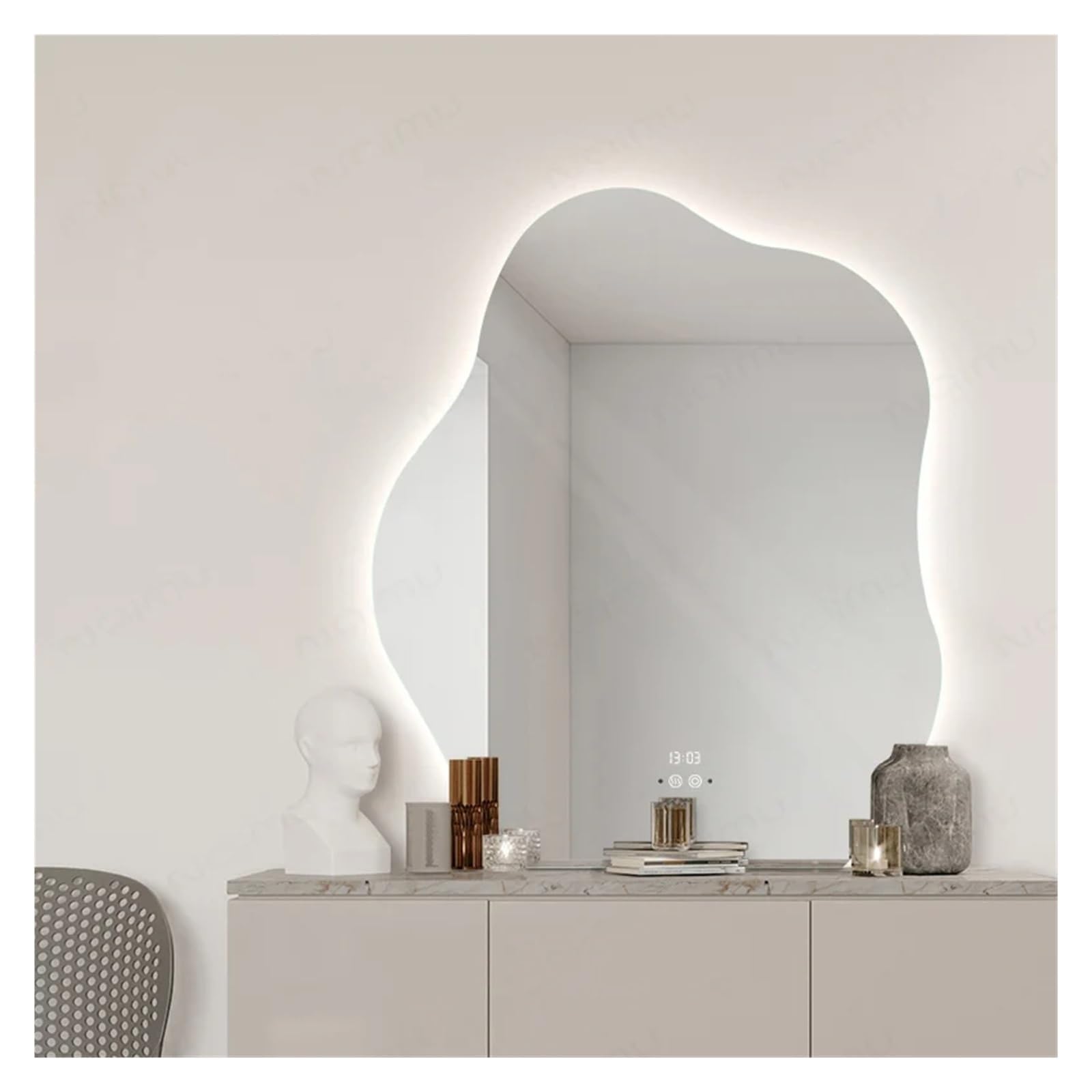 Touch Control Smart Mirror Hanging Toilet Makeup Wall Light Mirror Irregular Mirror Anti Fog for Bathroom 48x71 Inch
