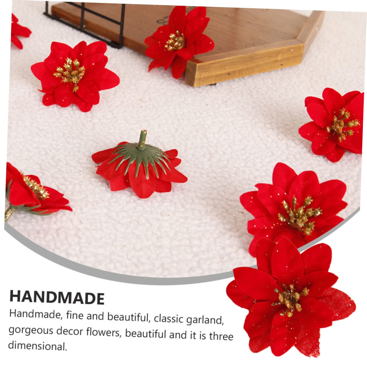 HOMSFOU 40 Pcs Artificial Poinsettia Christmas Flowers, Red Glitter Xmas Tree Decorations - Image 4