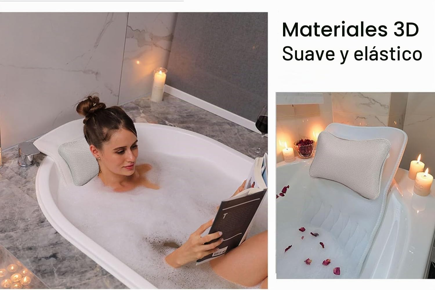 Collazoey Almohada Bañera,Malla 4D Almohada de Baño,con 2 ventosas fuertes, para una sujeción firme,Almohada ergonómica para bañera de hidromasaje,Almohada para una relajación óptima del Cuello (Gris)