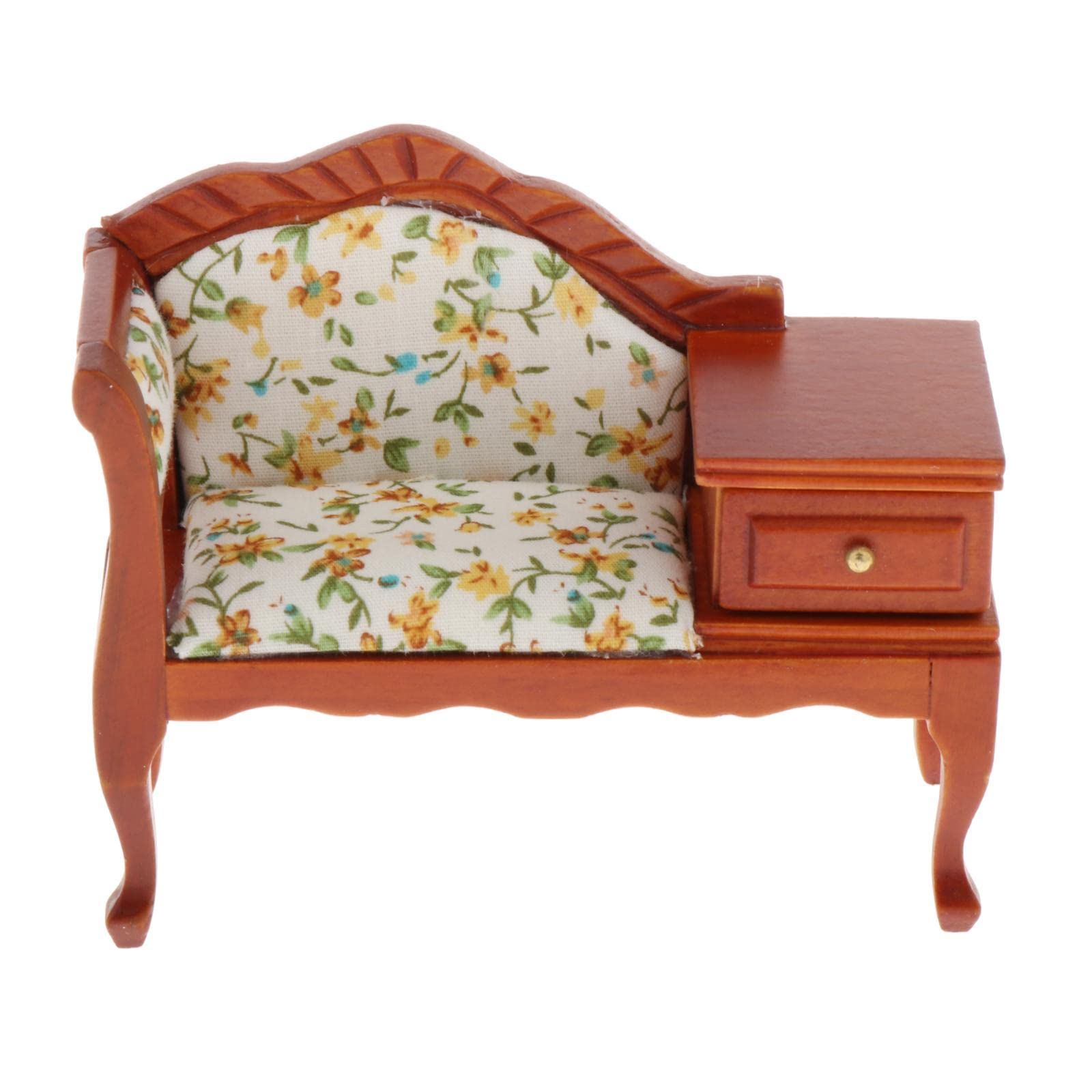 Juego de 5 muebles en miniatura para casa de muñecas, 1/12, de madera, estilo victoriano, sofá