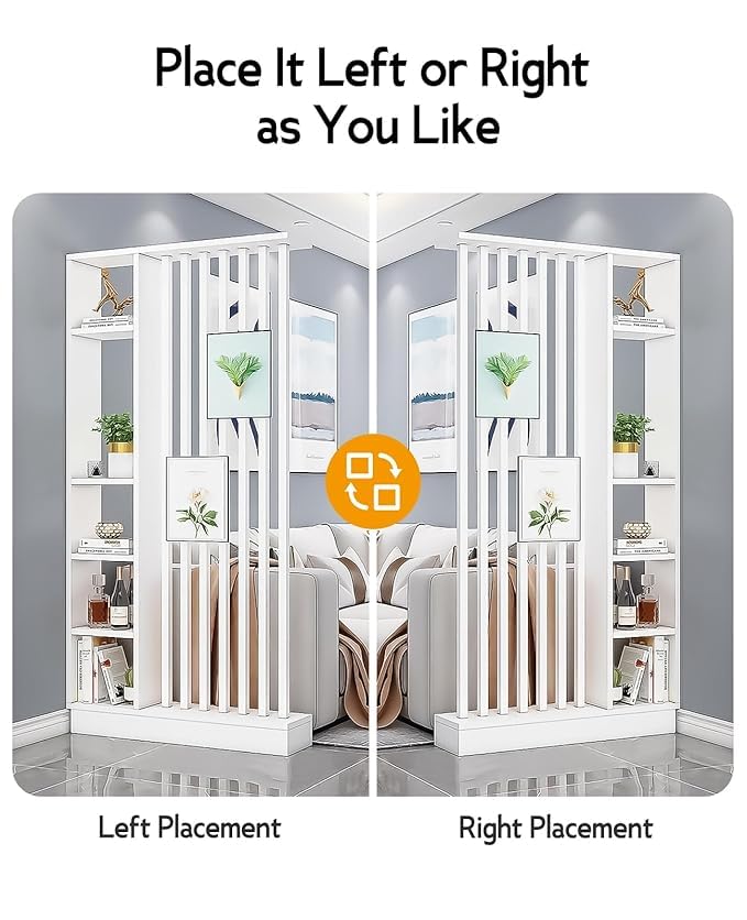 Image of Modern Wooden Room Divider Partition Shelf for Living Room | Shelf Divider Panel | Storage Partition for Bedroom, Hall & Office | White Finish | Pre-Assembled | (Size 72 x 48 x 6 Inches)