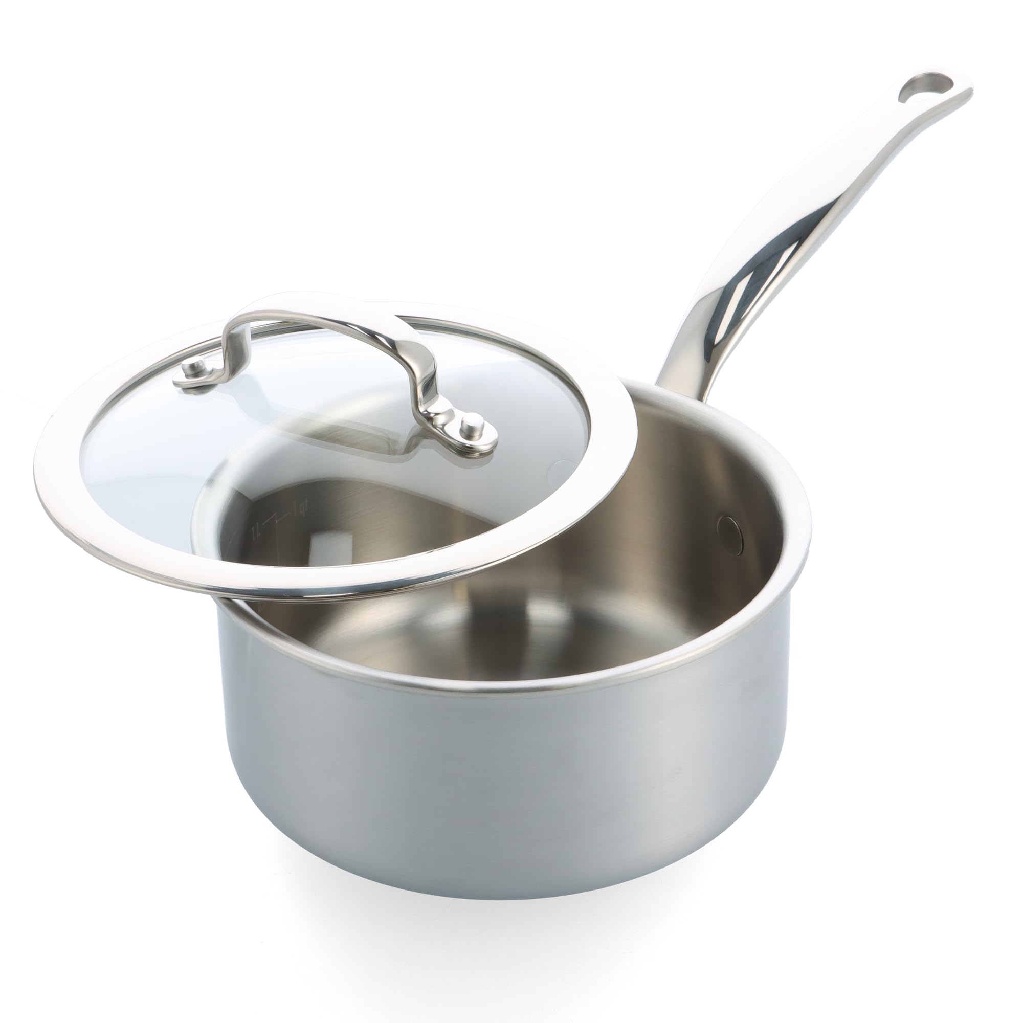GreenPan Premiere 5PLY, Edelstahl-Kochtopf aus 18/10-Edelstahl mit Glasdeckel, 16 cm/1,58 l, Multiply, polierter Edelstahl, induktionsgeeignet, spülmaschinenfest, ofenfest, silber