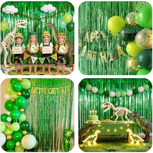 Image of 4 Pack Tinsel Backdrop 12.8x8.2 Green St Patricks Day Party Decorations, Metallic Backdrop Curtains Tinsel Curtains Streamer Backdrop, Party Supplies Wall Decor for Green Birthday Decorations