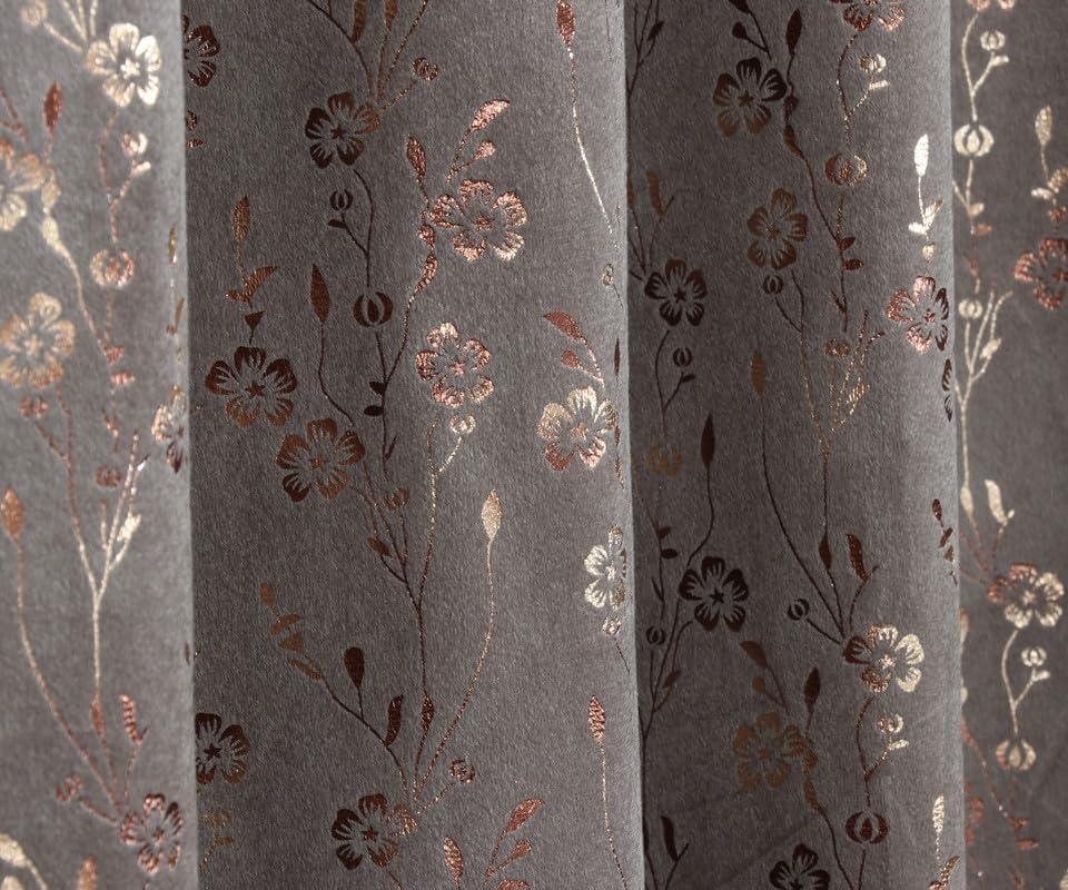 GEET CREATIONS Nature-Inspired Metallic Floral Pattern Room Darkening Velvet Curtains for Window 6 Feet,(Pack of -1, Dark Grey) 1