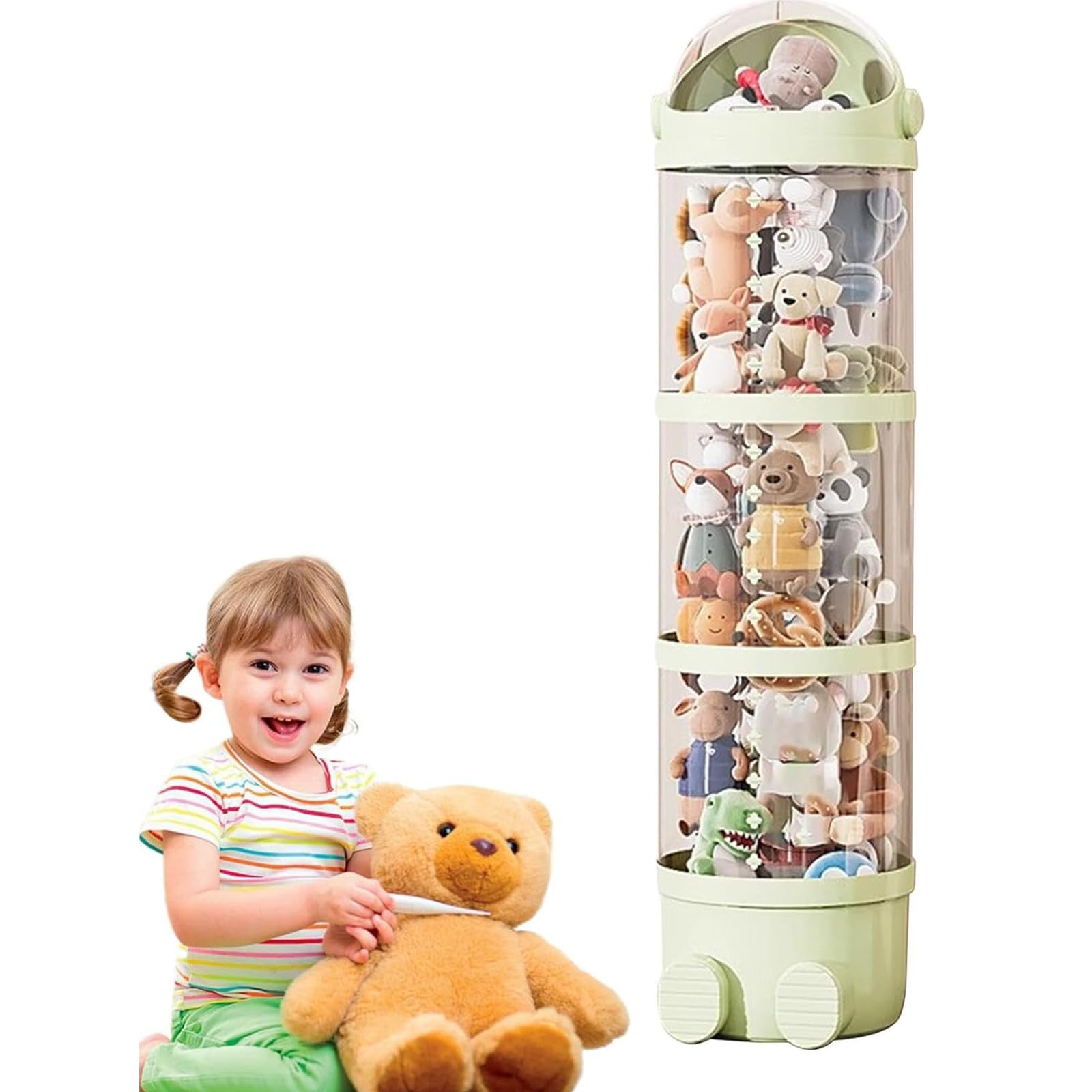 Tubo per Peluche Verticale, Tre Strati Porta Pupazzi Verticale, Organizzatore di Animali Trasparente, Contenitore di Stoccaggio Delle Bambole Trasparenti (Verde)