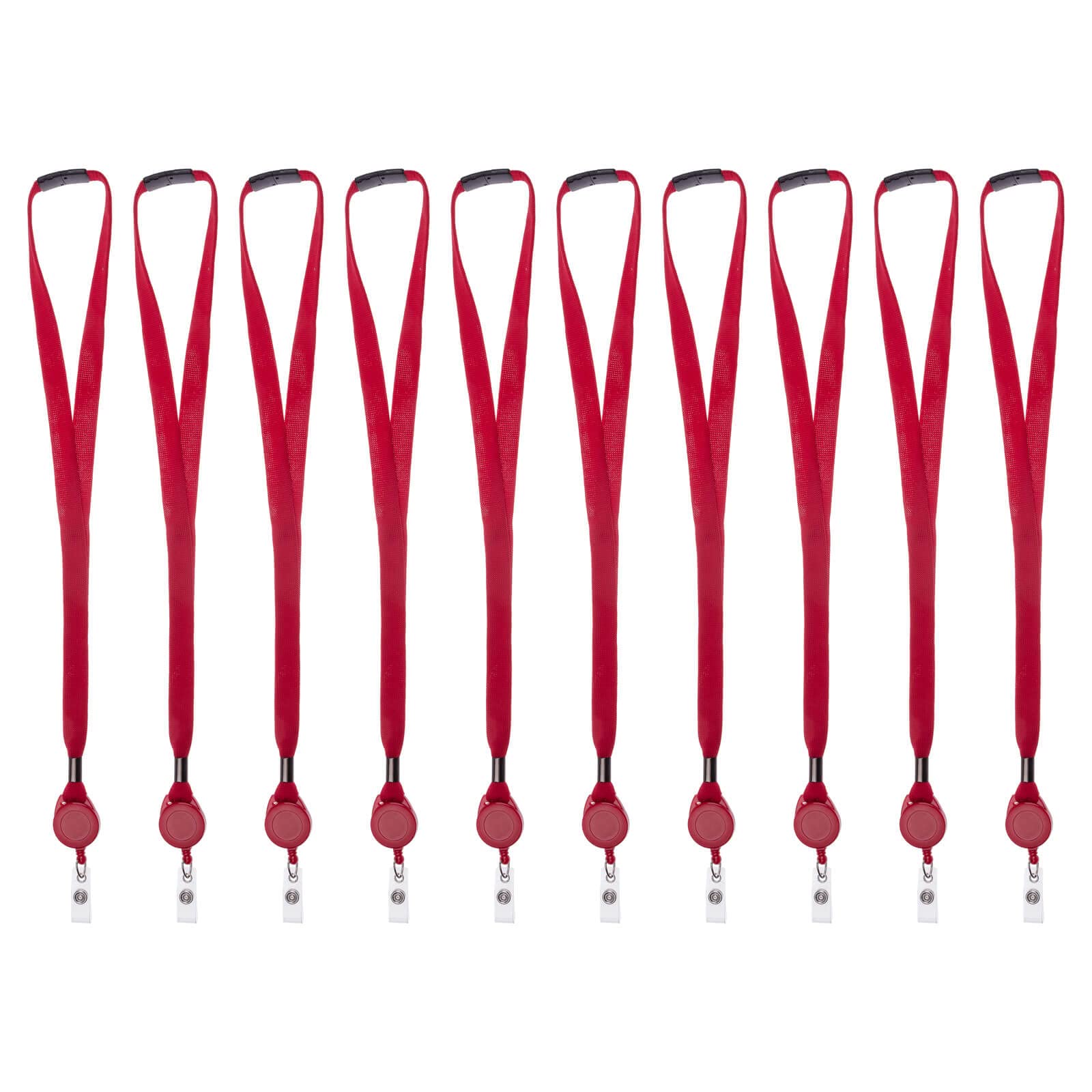 Karteo Schlüsselband mit Ausweisjojo rot [50 Stück] Lanyard mit Sicherheitsverschluss und Ausweishalter ausziehbar mit Vinylstrap für Kartenhalter Ausweise Karten